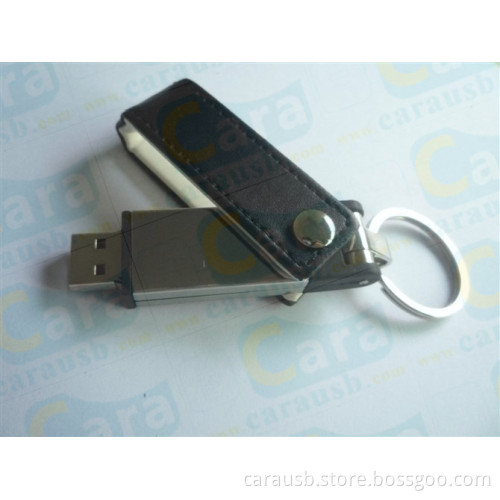 swivel usb flash drive leather pendrive brown PU leather gifts emboss logo CaraUSB manufacturers
